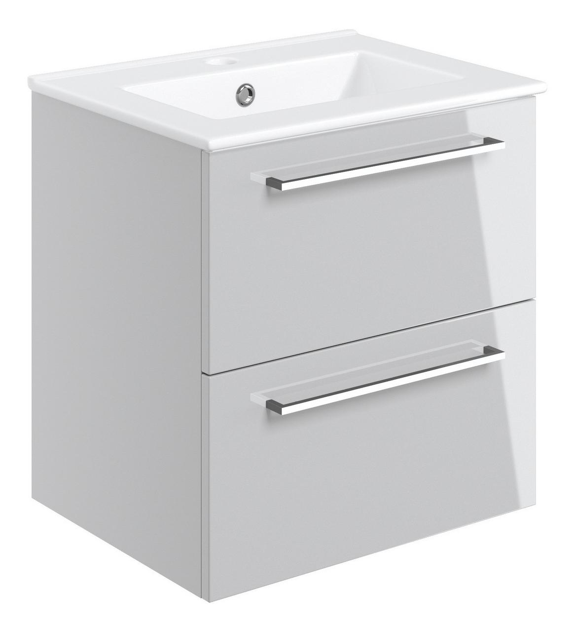Auvellis Volta 510mm Wall Hung 2 Drawer Basin Unit & 1TH Thin Edge Basin – Grey Gloss