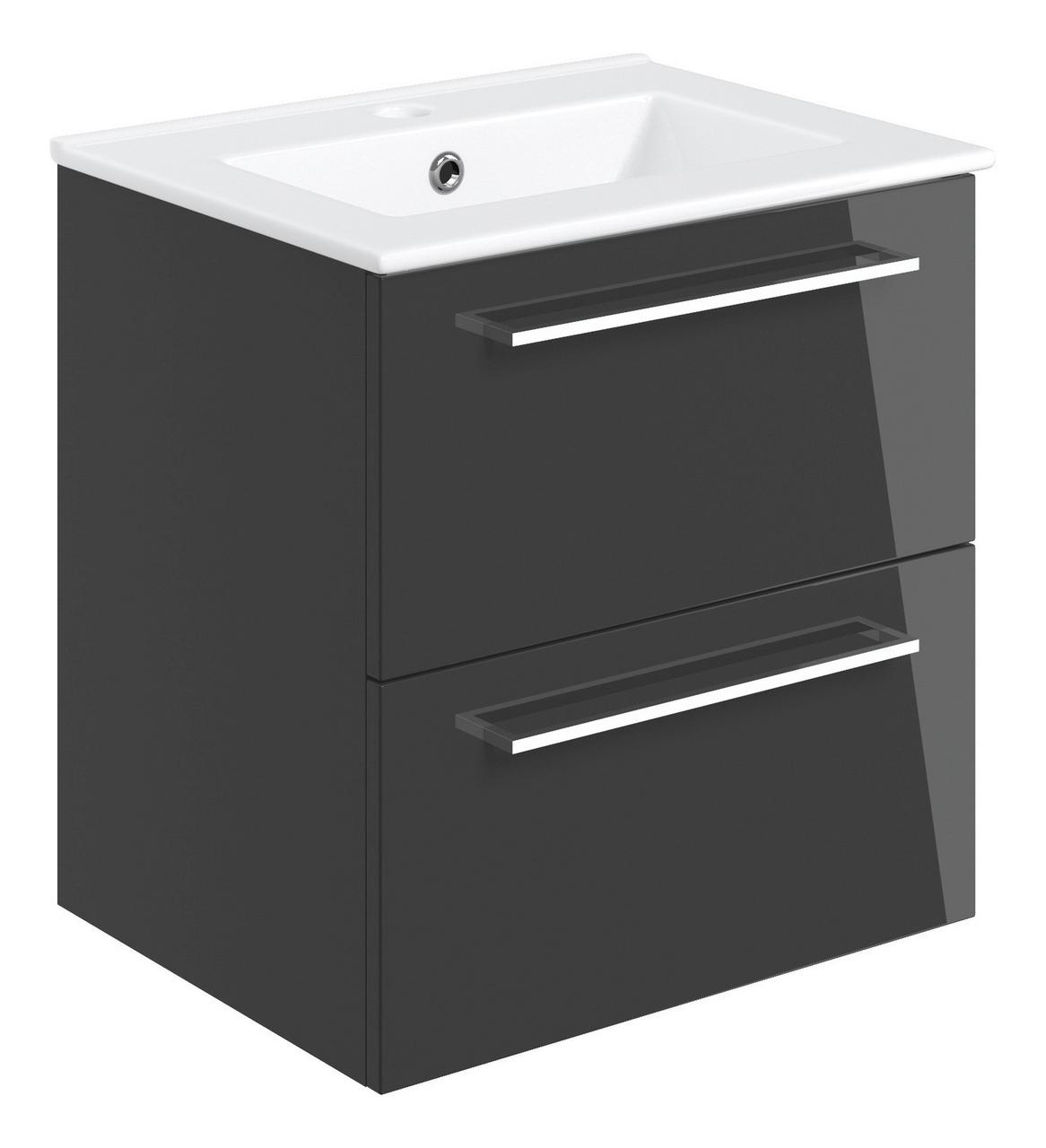 Auvellis Volta 510mm Wall Hung 2 Drawer Basin Unit & 1TH Thin Edge Basin – Anthracite Gloss
