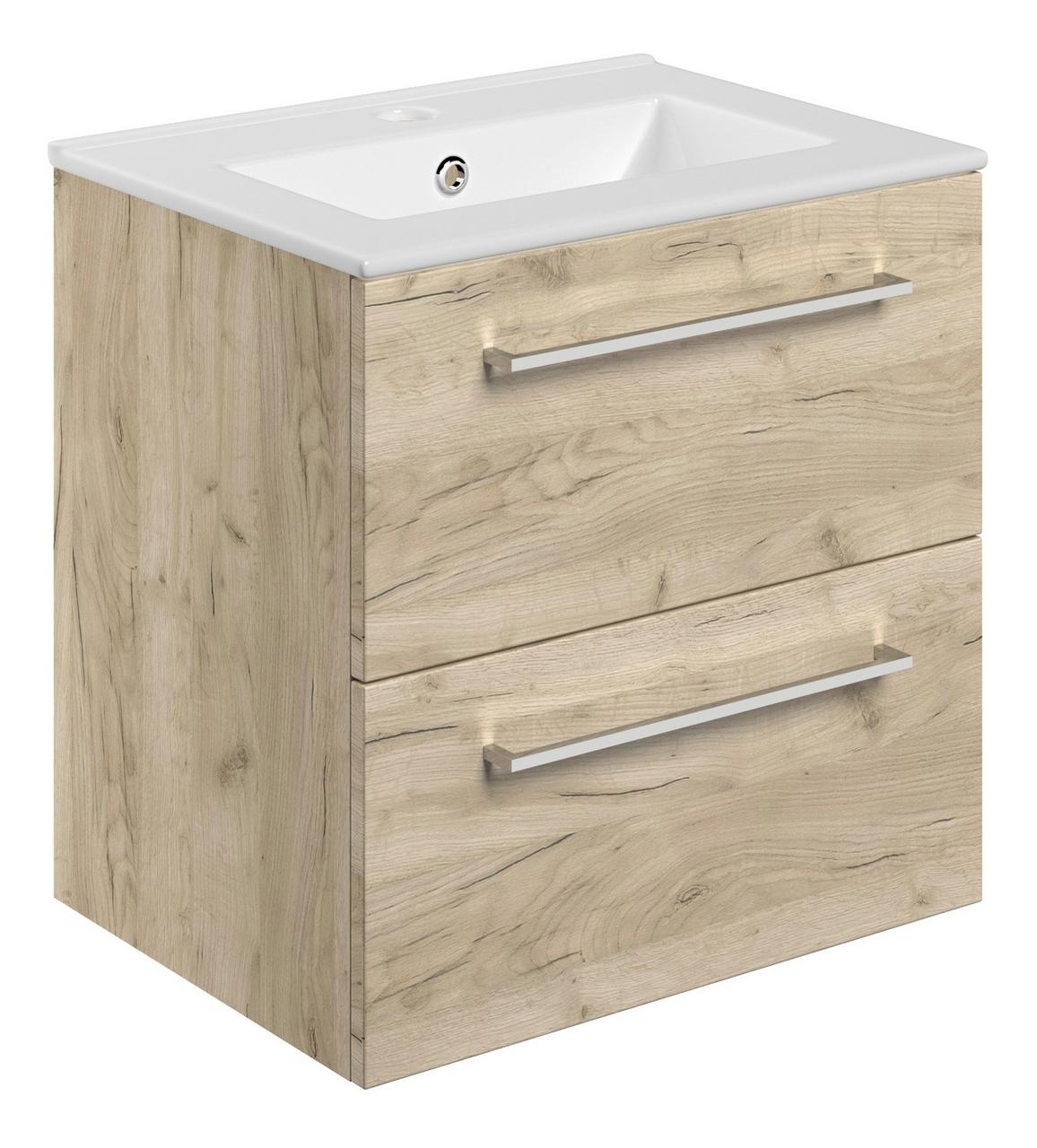 Auvellis Volta 510mm Wall Hung 2 Drawer Basin Unit & 1TH Thin Edge Basin – Oak