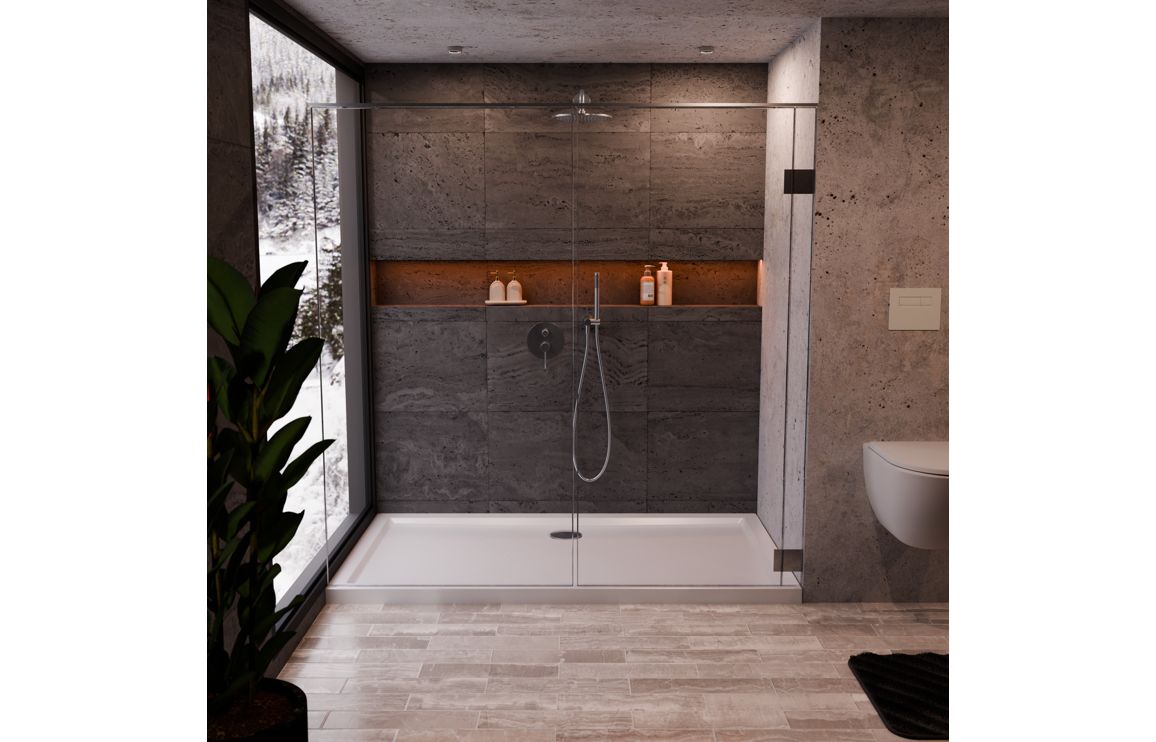 Auvellis RefleXion rectangular shower tray in a bathroom