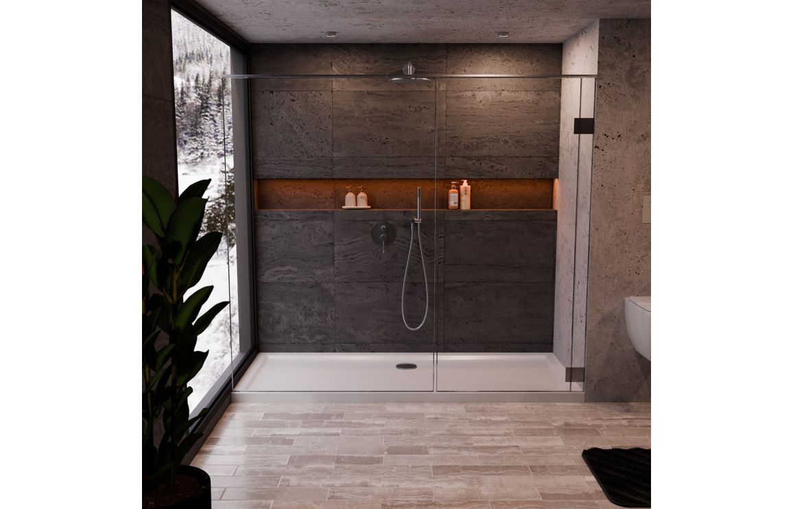 Auvellis RefleXion rectangular shower tray in a bathroom