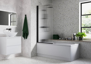 Auvellis Fluted 800x1500mm Single Straight Bath Screen (5mm) – Matt Black