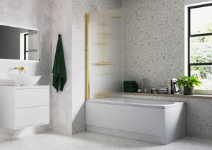 Auvellis Fluted 800x1500mm Single Straight Bath Screen (5mm) – Brushed Brass