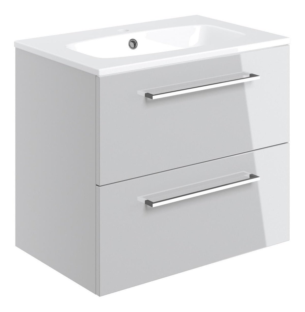 Auvellis Volta 610mm Wall Hung 2 Drawer Basin Unit & Thin Edge Basin – Grey Gloss | Tap Holes: 1 Tap Hole