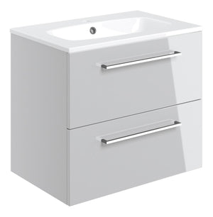 Auvellis Volta 610mm Wall Hung 2 Drawer Basin Unit & Thin Edge Basin – Grey Gloss | Tap Holes: 1 Tap Hole