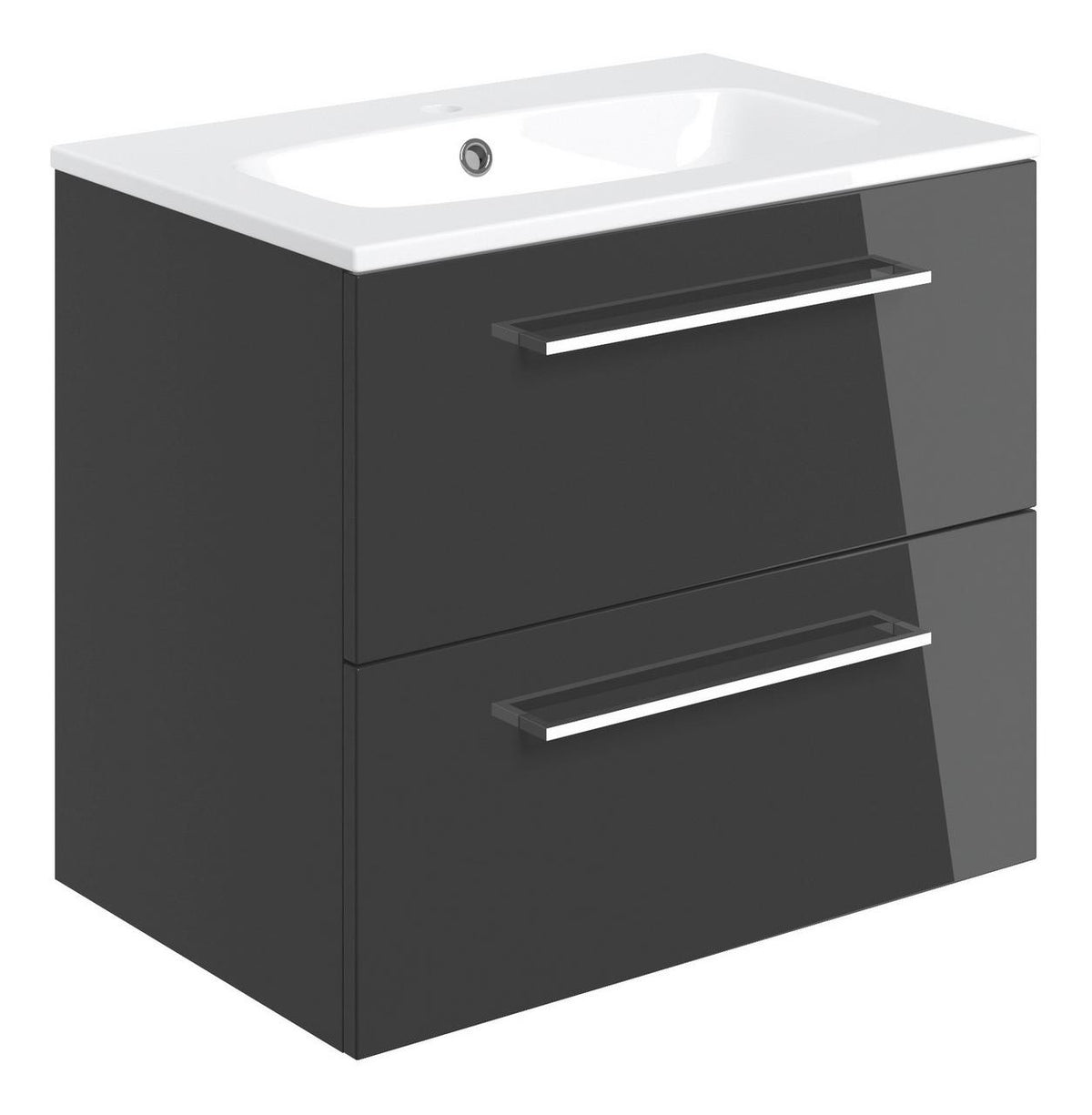 Auvellis Volta 610mm Wall Hung 2 Drawer Basin Unit & Thin Edge Basin – Anthracite Gloss | Tap Holes: 1 Tap Hole