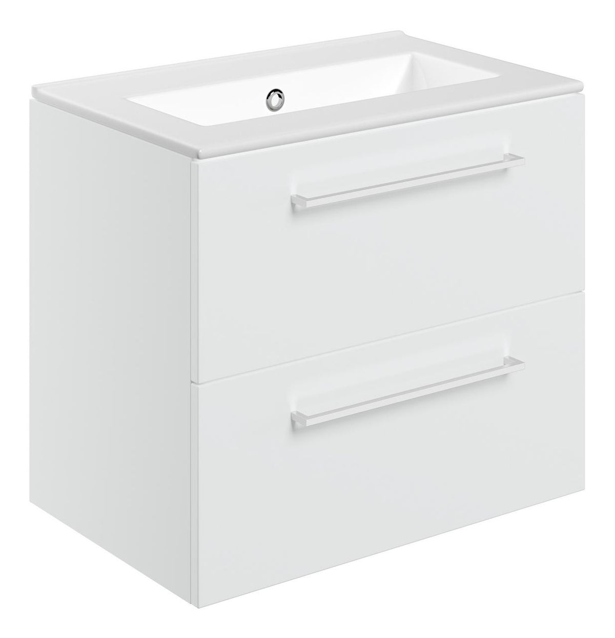 Auvellis Volta 610mm Wall Hung 2 Drawer Basin Unit & Thin Edge Basin – White Gloss | Tap Holes: 0 Tap Holes