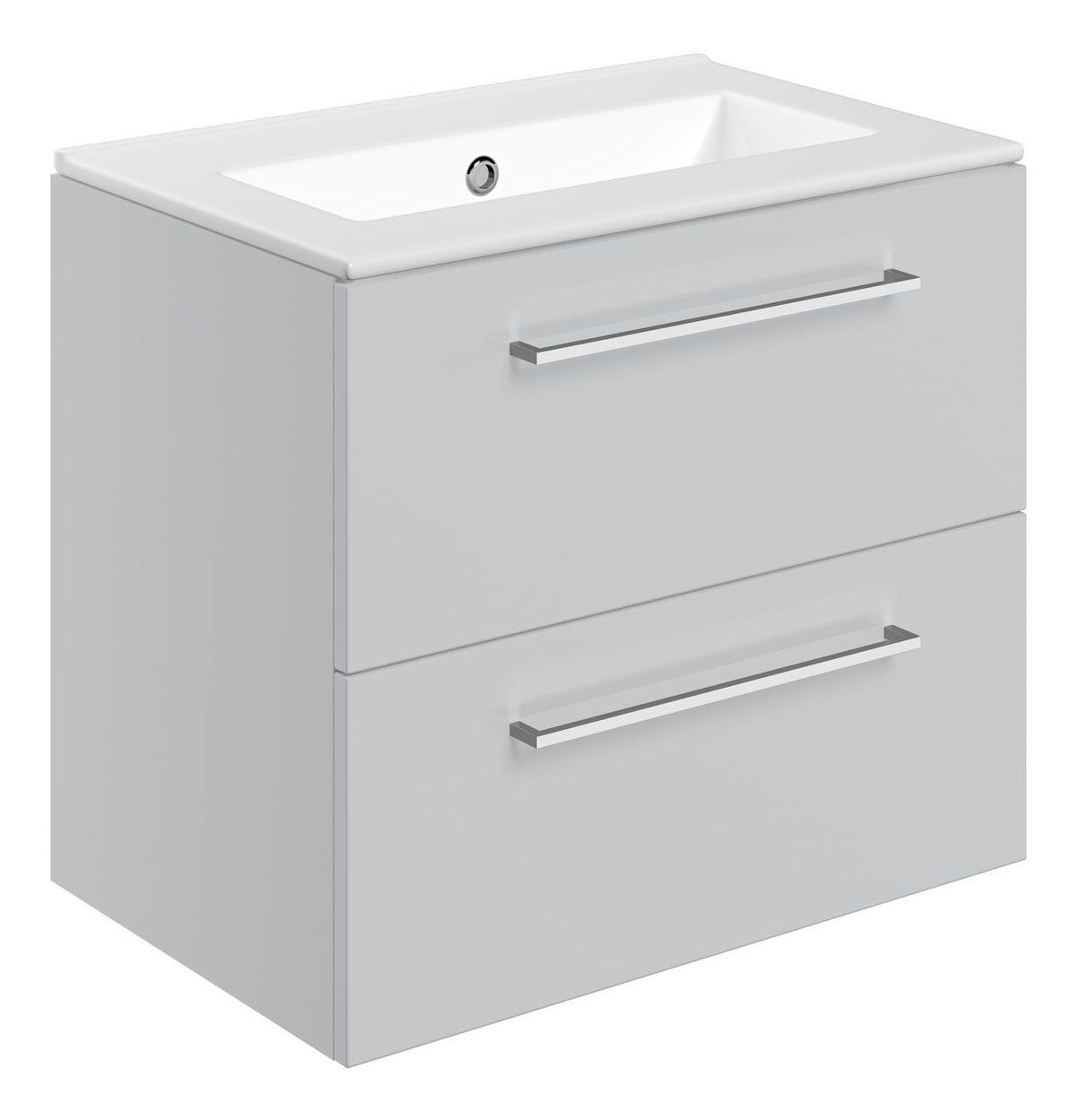 Auvellis Volta 610mm Wall Hung 2 Drawer Basin Unit & Thin Edge Basin – Grey Gloss | Tap Holes: 0 Tap Holes