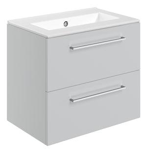 Auvellis Volta 610mm Wall Hung 2 Drawer Basin Unit & Thin Edge Basin – Grey Gloss | Tap Holes: 0 Tap Holes