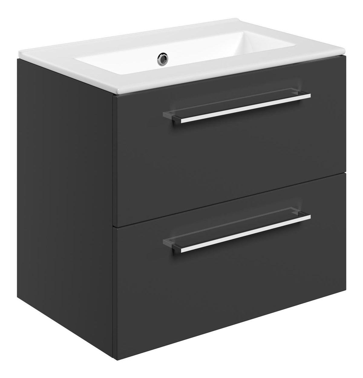 Auvellis Volta 610mm Wall Hung 2 Drawer Basin Unit & Thin Edge Basin – Anthracite Gloss | Tap Holes: 0 Tap Holes