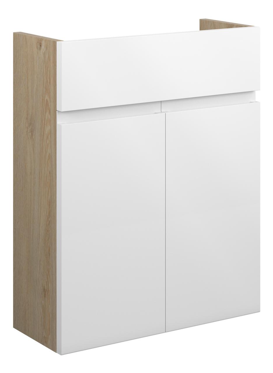 Auvellis Cara 500mm Slim Basin Unit – White Gloss | Cabinet Colour: Oak
