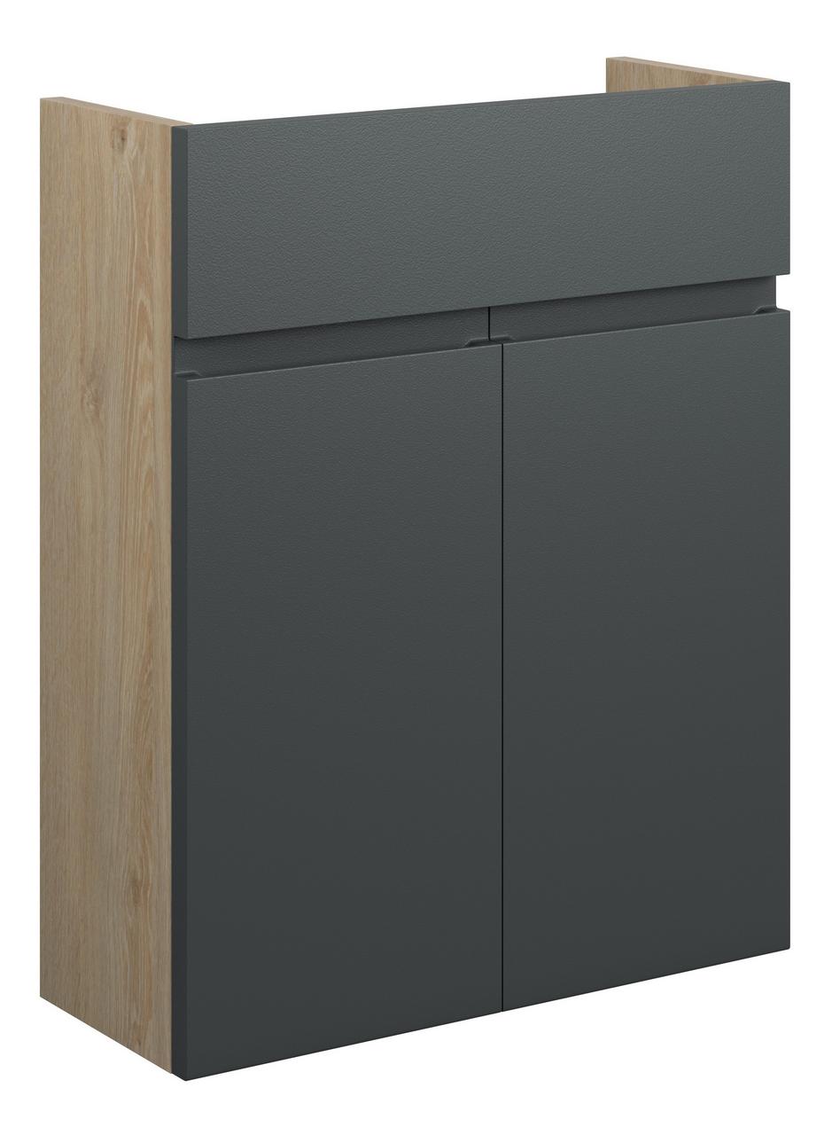 Auvellis Cara 500mm Slim Basin Unit – Matt Graphite Grey | Cabinet Colour: Oak