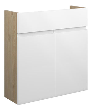 Auvellis Cara 600mm Slim Basin Unit – White Gloss | Cabinet Colour: Oak