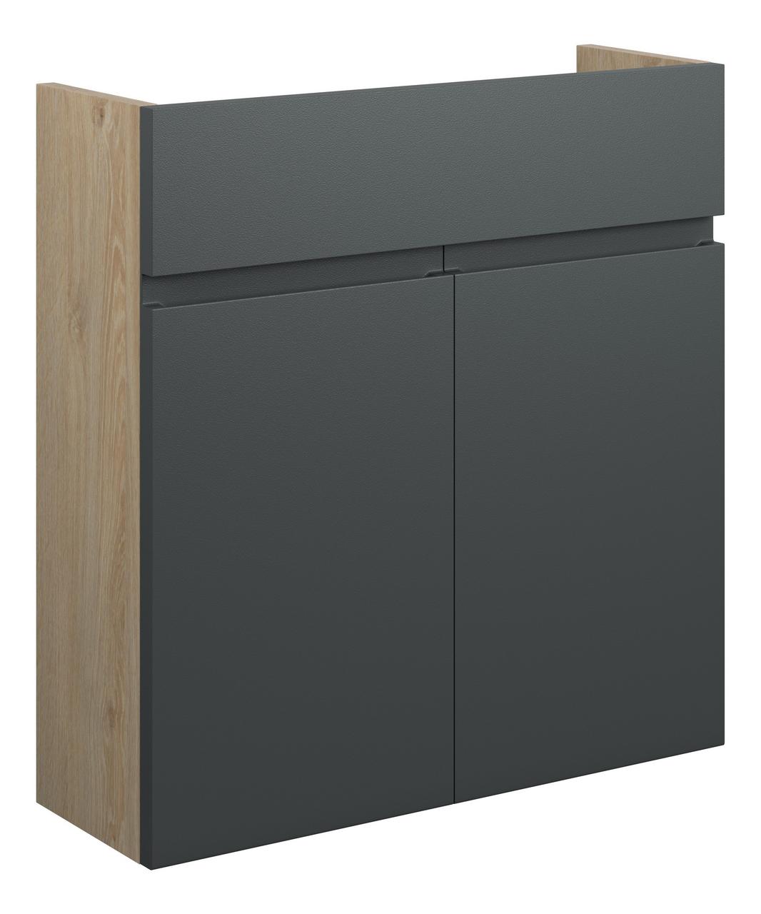 Auvellis Cara 600mm Slim Basin Unit – Matt Graphite Grey | Cabinet Colour: Oak