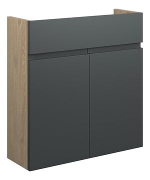 Auvellis Cara 600mm Slim Basin Unit – Matt Graphite Grey | Cabinet Colour: Oak