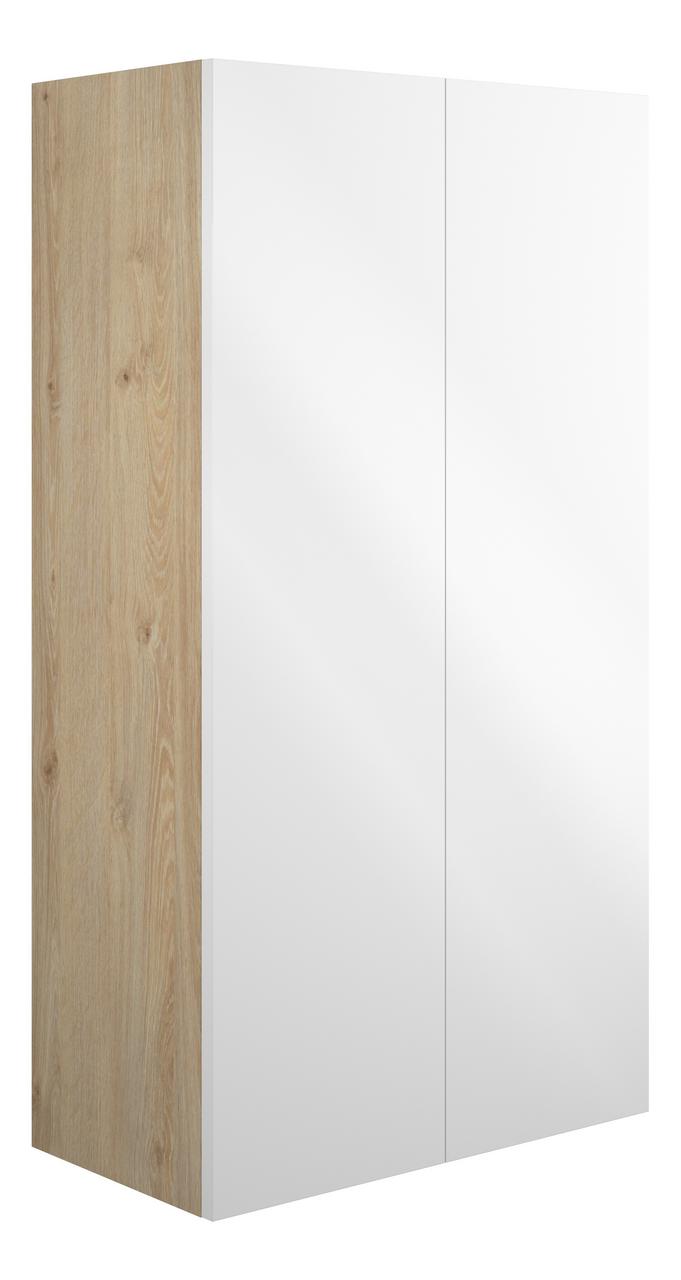 Auvellis Linaro 600mm Standard 2 Door Storage Unit – White Gloss | Cabinet Colour: Oak