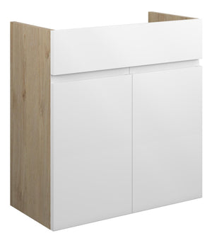 Auvellis Cara 600mm Standard Basin Unit – White Gloss | Cabinet Colour: Oak