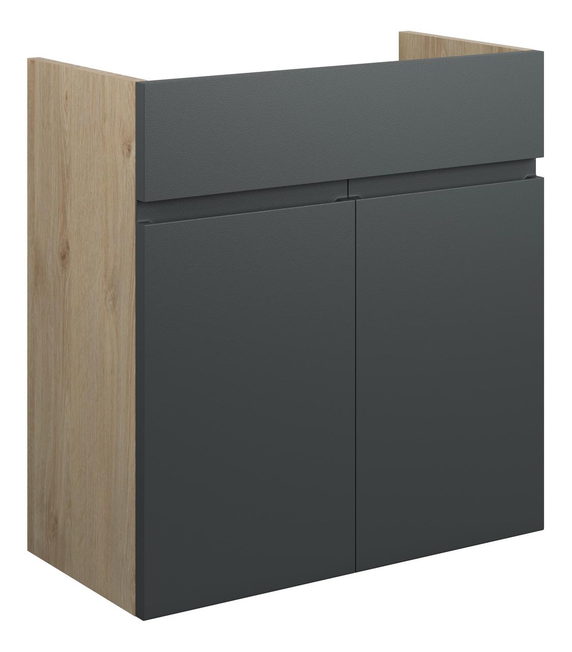 Auvellis Cara 600mm Standard Basin Unit – Matt Graphite Grey | Cabinet Colour: Oak
