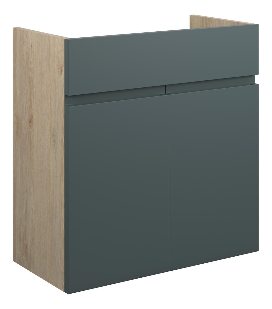Auvellis Cara 600mm Standard Basin Unit – Matt Green Camo | Cabinet Colour: Oak