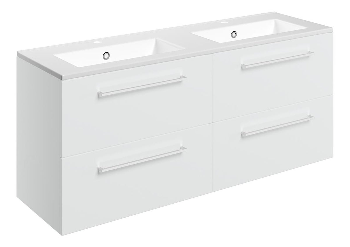 Auvellis Volta 1210mm Wall Hung 4 Drawer Basin Unit & Thin Edge Basin – White Gloss | Tap Holes: 2 Tap Holes