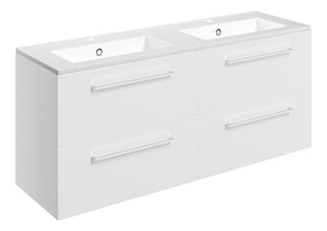 Auvellis Volta 1210mm Wall Hung 4 Drawer Basin Unit & Thin Edge Basin – White Gloss | Tap Holes: 2 Tap Holes