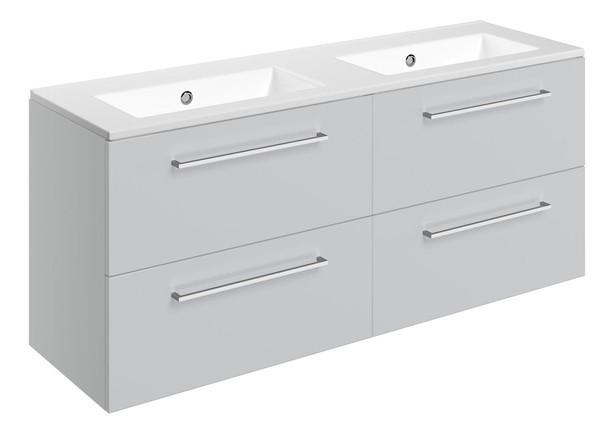 Auvellis Volta 1210mm Wall Hung 4 Drawer Basin Unit & Thin Edge Basin – Grey Gloss | Tap Holes: 0 Tap Holes