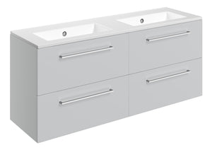 Auvellis Volta 1210mm Wall Hung 4 Drawer Basin Unit & Thin Edge Basin – Grey Gloss | Tap Holes: 0 Tap Holes