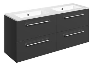 Auvellis Volta 1210mm Wall Hung 4 Drawer Basin Unit & Thin Edge Basin – Anthracite Gloss | Tap Holes: 2 Tap Holes