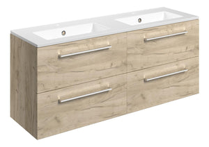 Auvellis Volta 1210mm Wall Hung 4 Drawer Basin Unit & Thin Edge Basin – Oak | Tap Holes: 2 Tap Holes