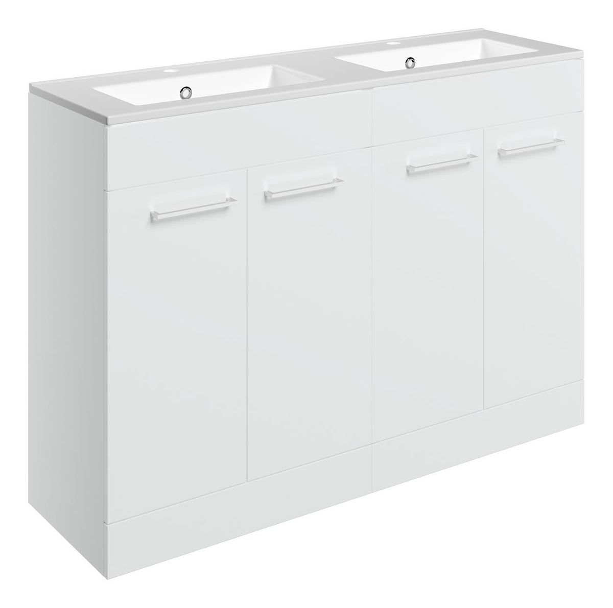 Auvellis Volta 1210mm Floor Standing 4 Door Basin Unit & Thin Edge Basin – White Gloss | Tap Holes: 2 Tap Holes