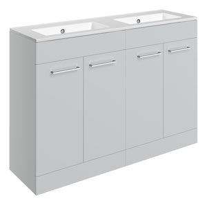 Auvellis Volta 1210mm Floor Standing 4 Door Basin Unit & Thin Edge Basin – Grey Gloss | Tap Holes: 0 Tap Holes
