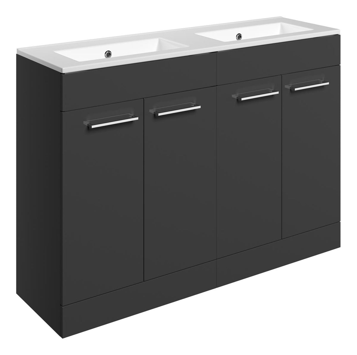 Auvellis Volta 1210mm Floor Standing 4 Door Basin Unit & Thin Edge Basin – Anthracite Gloss | Tap Holes: 0 Tap Holes
