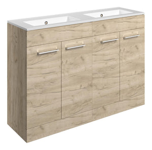 Auvellis Volta 1210mm Floor Standing 4 Door Basin Unit & Thin Edge Basin – Oak | Tap Holes: 0 Tap Holes