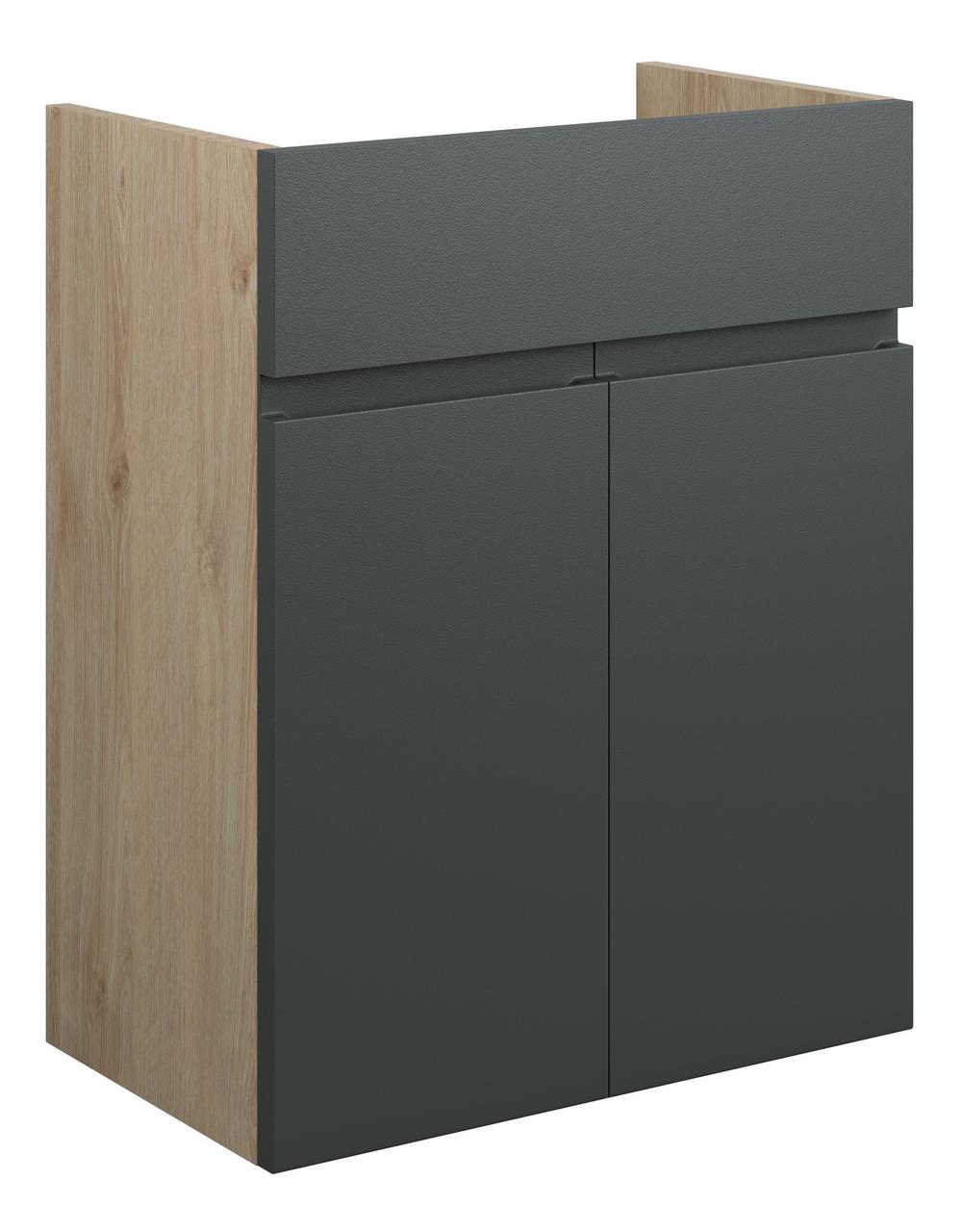 Auvellis Cara 500mm Standard Basin Unit – Matt Graphite Grey | Cabinet Colour: Oak