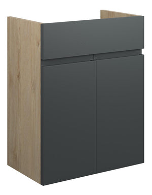 Auvellis Cara 500mm Standard Basin Unit – Matt Graphite Grey | Cabinet Colour: Oak