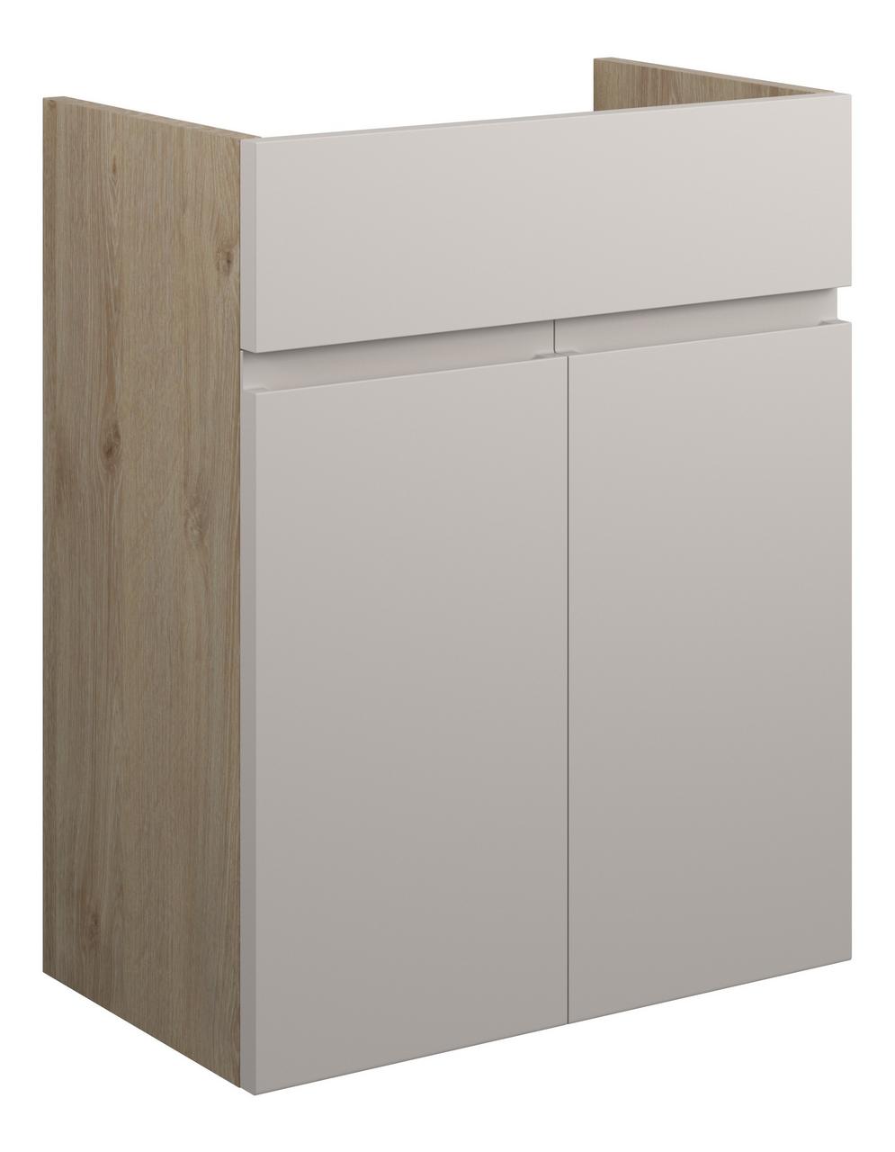 Auvellis Cara 500mm Standard Basin Unit – Matt Dove Grey | Cabinet Colour: Oak