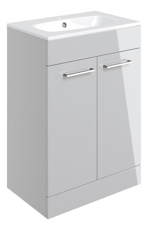 Auvellis Volta 610mm Floor Standing 2 Door Basin Unit & Thin Edge Basin – Grey Gloss | Tap Holes: 1 Tap Hole