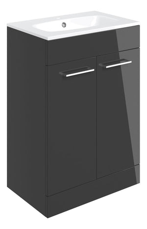 Auvellis Volta 610mm Floor Standing 2 Door Basin Unit & Thin Edge Basin – Anthracite Gloss | Tap Holes: 1 Tap Hole