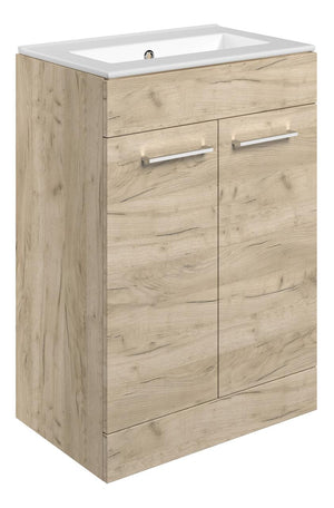 Auvellis Volta 610mm Floor Standing 2 Door Basin Unit & Thin Edge Basin – Oak | Tap Holes: 0 Tap Holes