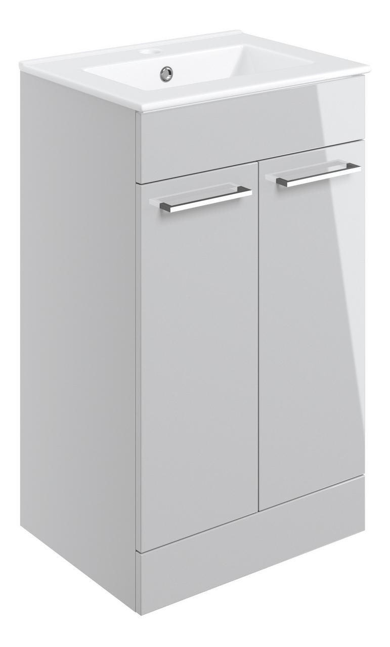 Auvellis Volta 510mm Floor Standing 2 Door Basin Unit & 1TH Thin Edge Basin – Grey Gloss