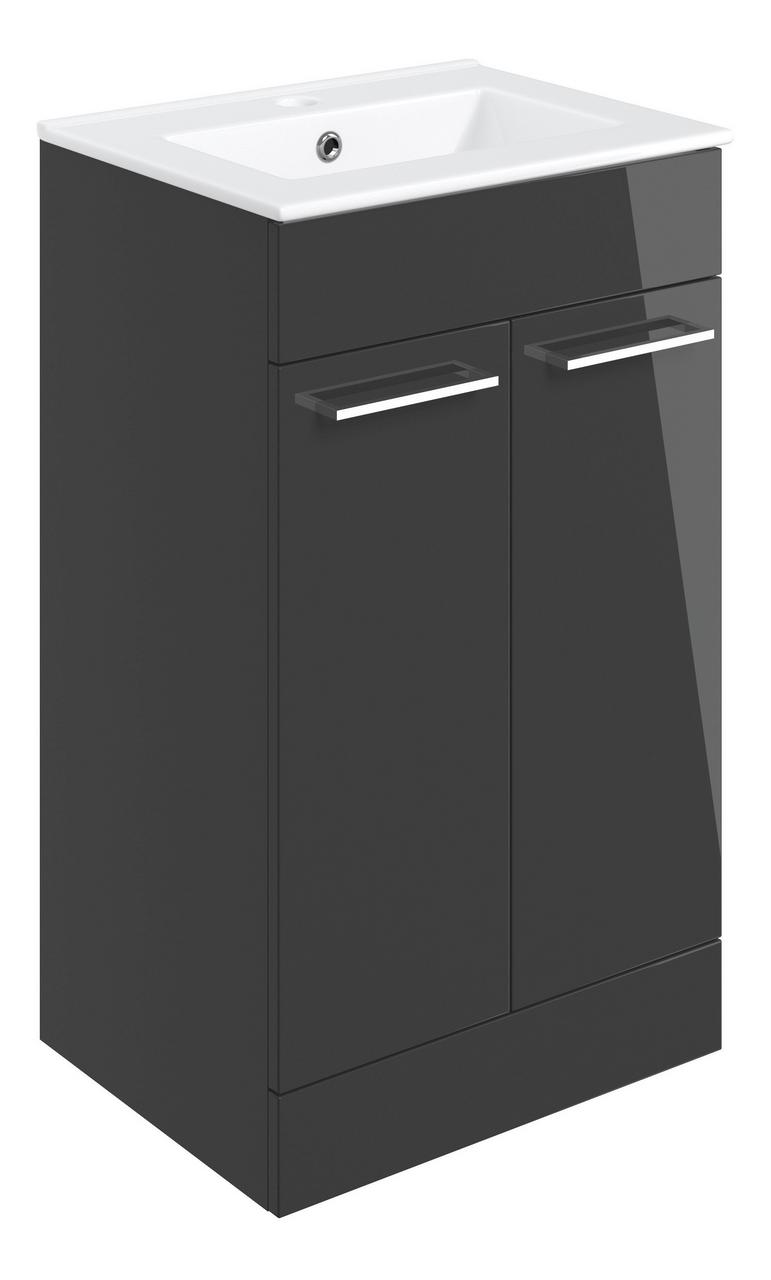 Auvellis Volta 510mm Floor Standing 2 Door Basin Unit & 1TH Thin Edge Basin – Anthracite Gloss
