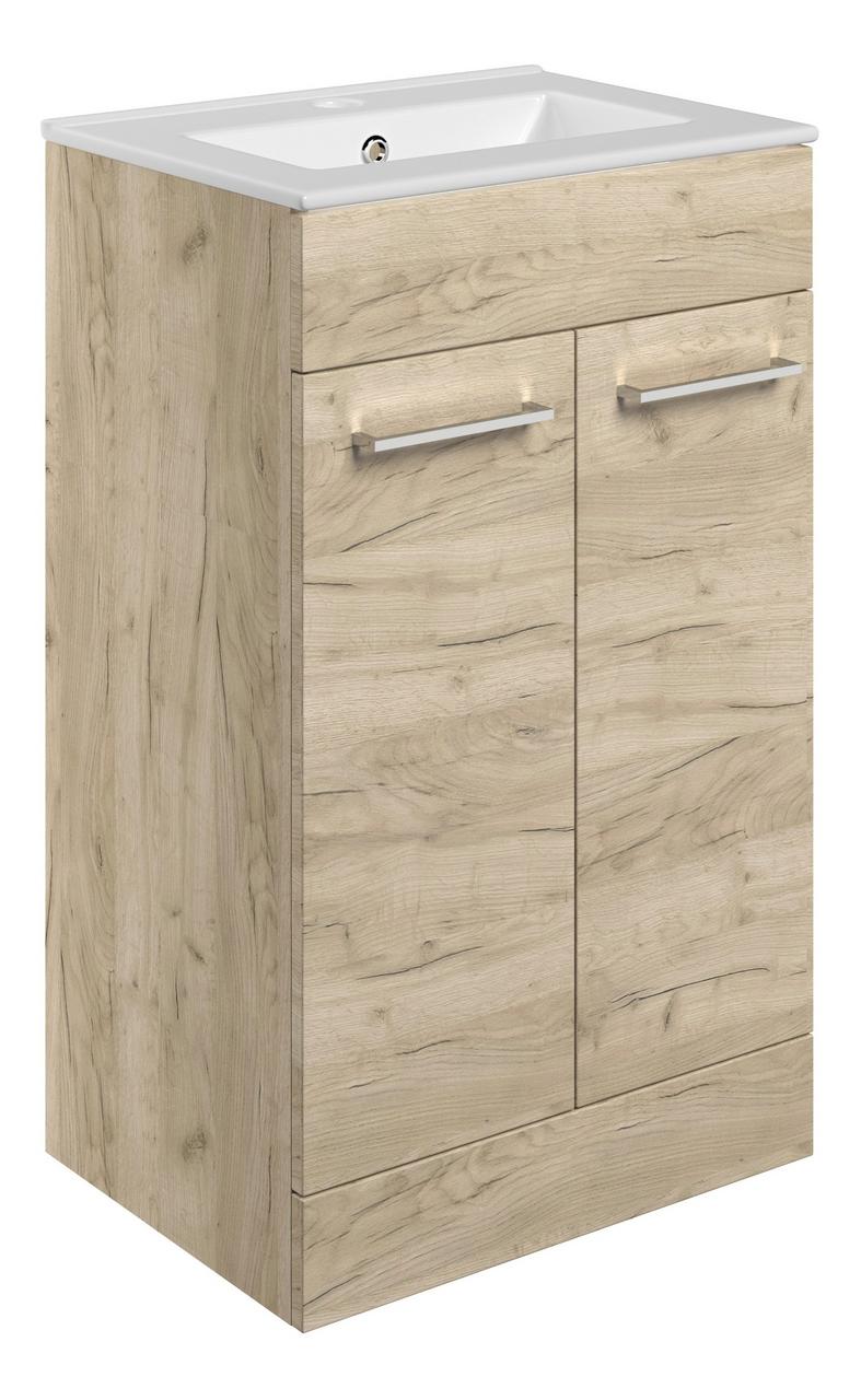 Auvellis Volta 510mm Floor Standing 2 Door Basin Unit & 1TH Thin Edge Basin – Oak