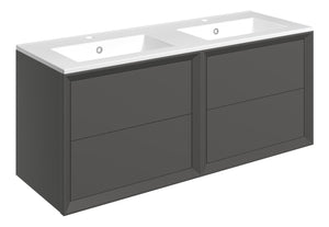 Auvellis Push 1210mm Wall Hung 4 Drawer Basin Unit & Thin Edge Basin – Matt Clay | Tap Holes: 2 Tap Holes