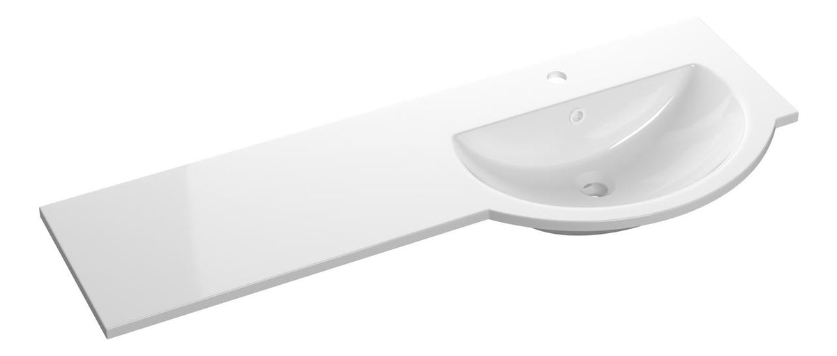 Auvellis 1244mm white standard round one-piece basin and worktop – right hand