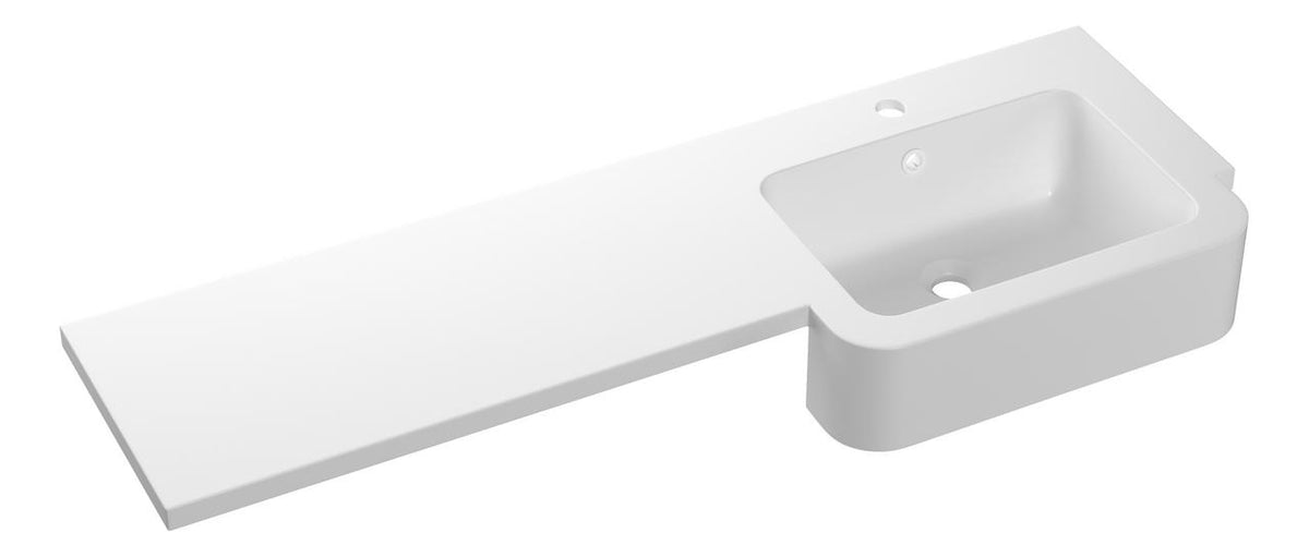 Auvellis 1242mm white square one-piece basin and worktop – right hand