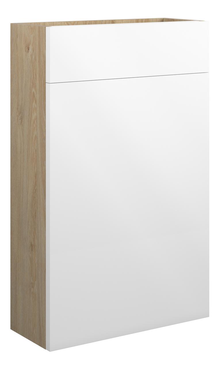 Auvellis Cara 500mm Slim WC Unit – White Gloss | Cabinet Colour: Oak