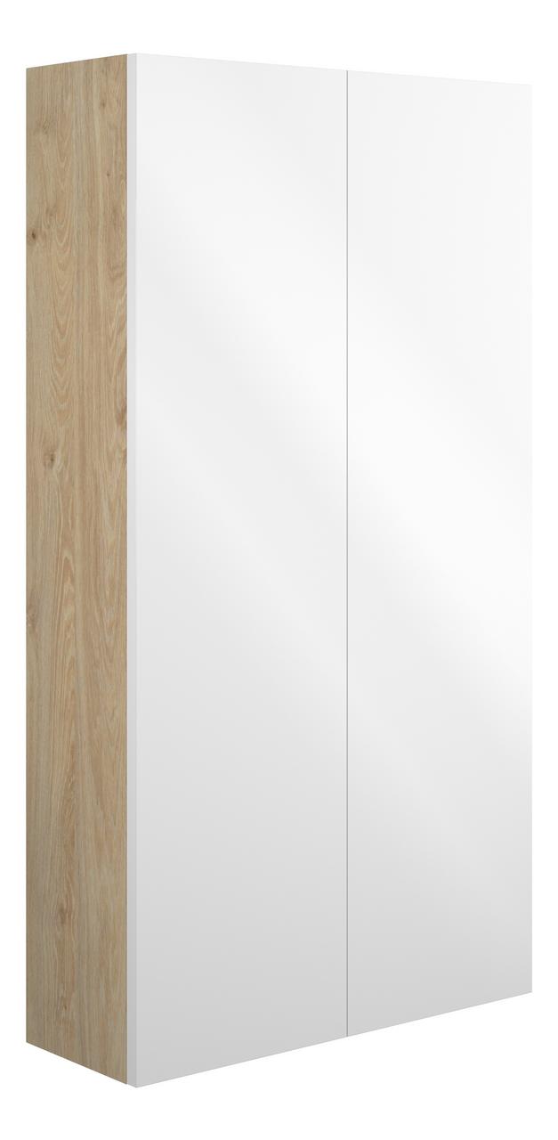 Auvellis Linaro 600mm Slim 2 Door Storage Unit – White Gloss | Cabinet Colour: Oak