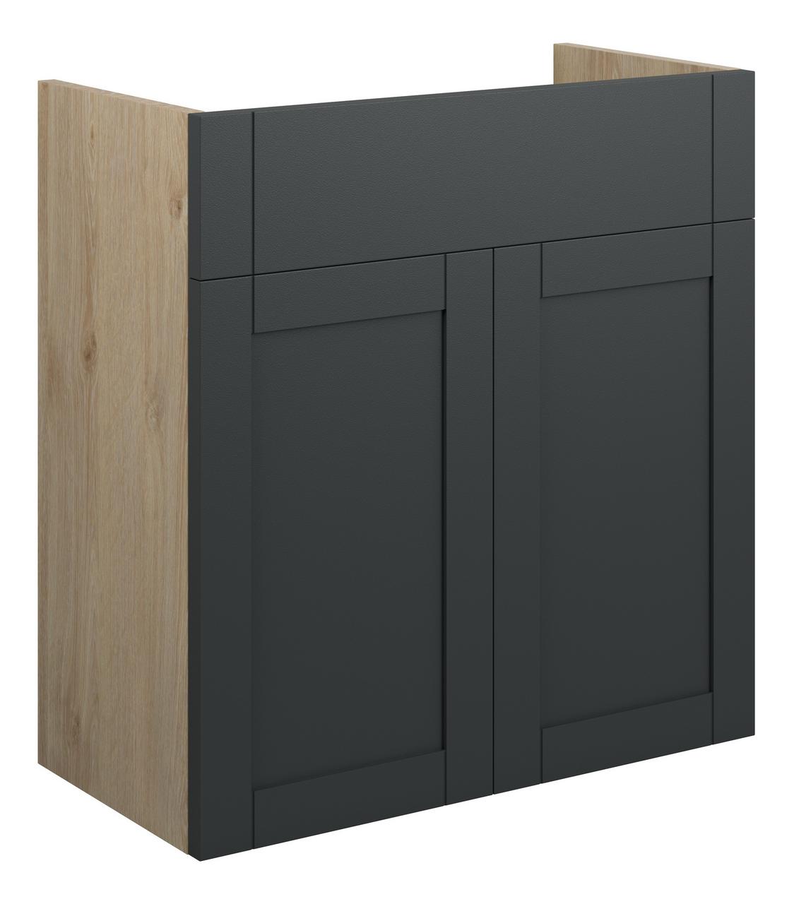 Auvellis Forma 600mm Standard Basin Unit – Matt Graphite Grey | Cabinet Colour: Oak