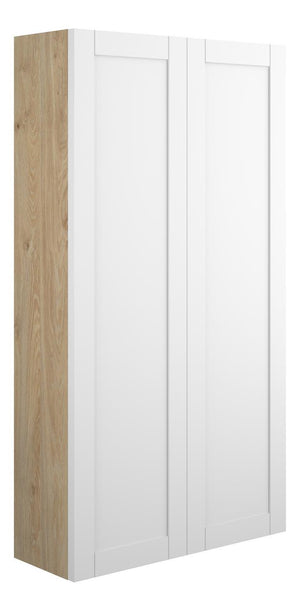 Auvellis Forma 600mm Slim 2 Door Storage Unit – Matt White | Cabinet Colour: Oak