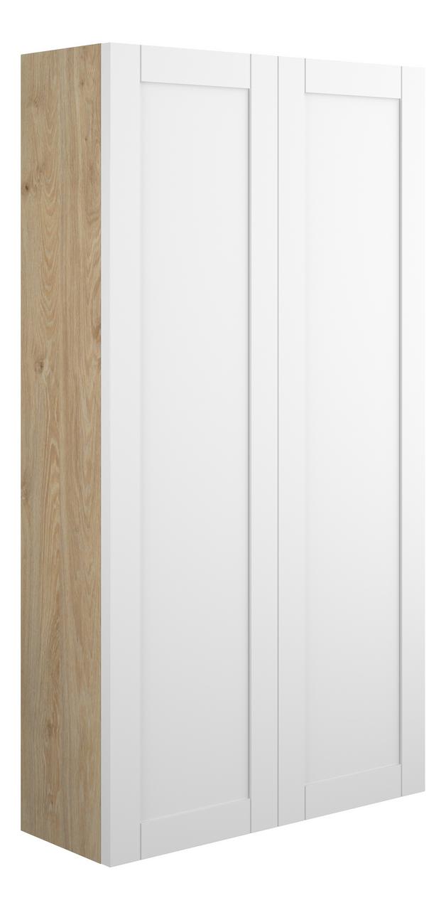 Auvellis Forma 600mm Slim 2 Door Storage Unit – Matt White | Cabinet Colour: Oak